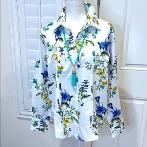 Philosophy cotton poplin Floral Button-Up Shirt with pin tuck detail M